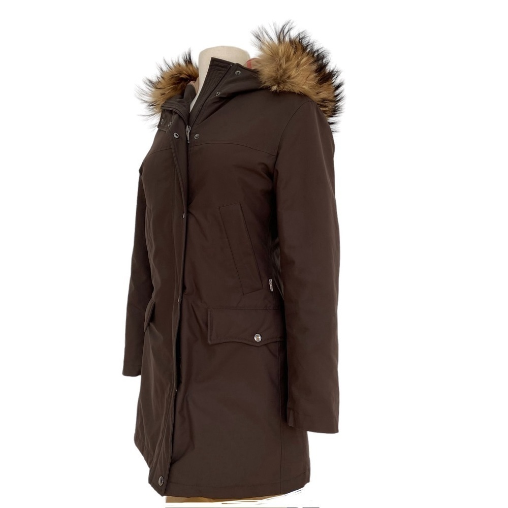 Burberry London Babthorpe jacket Maroon brown fur hood plaid Authentic Small